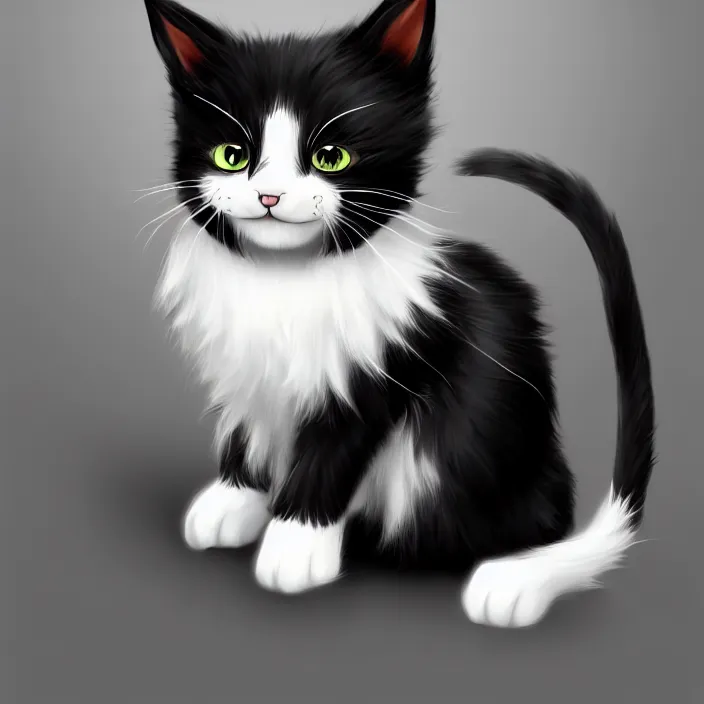 Prompt: cute cat of cheshire an adorable cat with black and blue stripes, shiny eyes and a big playful smile. award - winning digital art, trending on artstation