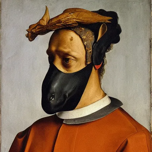 Image similar to a painting of a man with a horses head, by Agnolo Bronzino