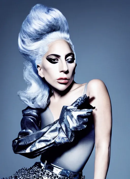 Image similar to lady gaga styled by nick knight posing, vogue magazine, highly realistic. high resolution. highly detailed. dramatic. 8 k. 4 k.