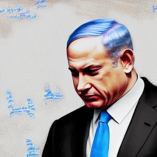 Image similar to benjamin netanyahu losing the elections, crying. digital painting, high detail, 8 k