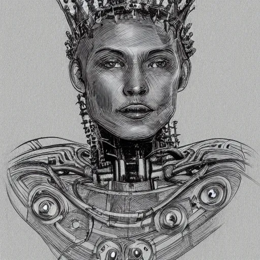 Image similar to a portrait of a robot with a crown of laurels drawing in high resolution by otto eerelman