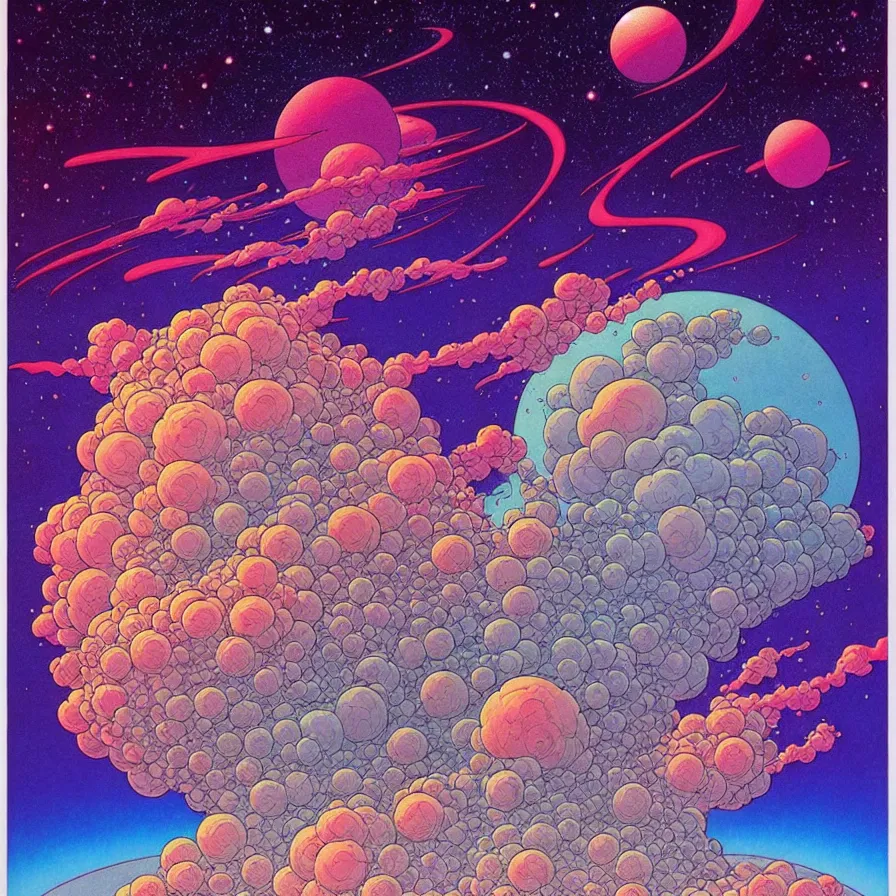 Image similar to ( ( ( ( beautiful flowers and gas cloud in a strange planet ) ) ) ) by mœbius!!!!!!!!!!!!!!!!!!!!!!!!!!!, overdetailed art, colorful, artistic record jacket design