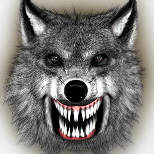 Image similar to SCP wolf. Photorealistic. Bloody teeth.