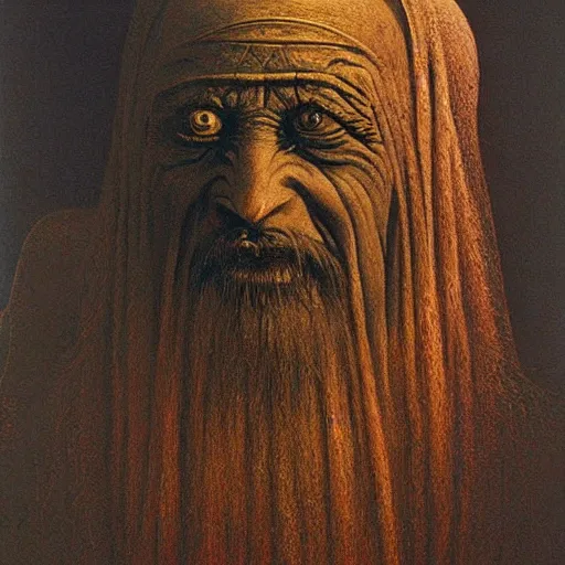 Prompt: Assyrian lamasu by Zdzisław Beksiński,