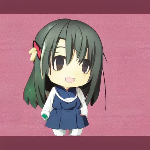Image similar to character face concept art of a singular kawaii chibi in the sytle of kyoto animation, on simple background, water color nendoroid, anime waifu, ukiyoe
