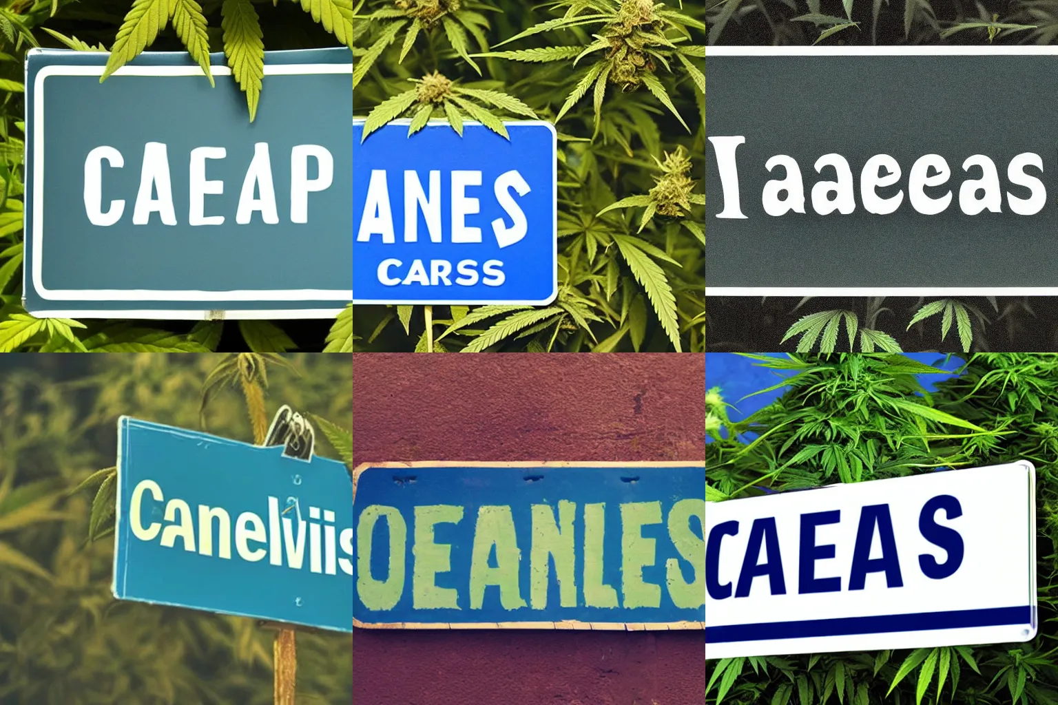 Prompt: the correct spelling of the word'cannabis ', a blue sign