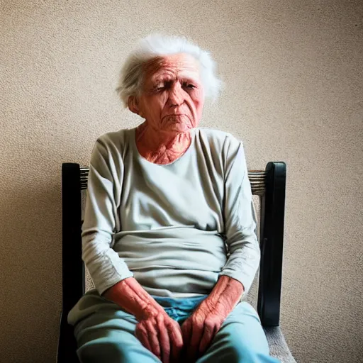 Image similar to an old woman is sitting and waiting for a doctor