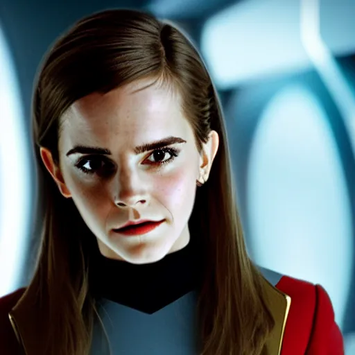 Image similar to Emma Watson in Star Trek, XF IQ4, f/1.4, ISO 200, 1/160s, 8K, RAW, symmetrical balance, in-frame