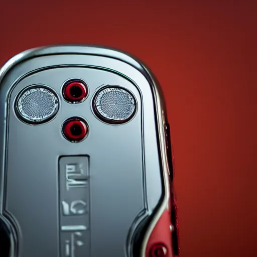 Prompt: retro walkie-talkie, close-up, simple blurred background, product shot, realistic, utopian, painted