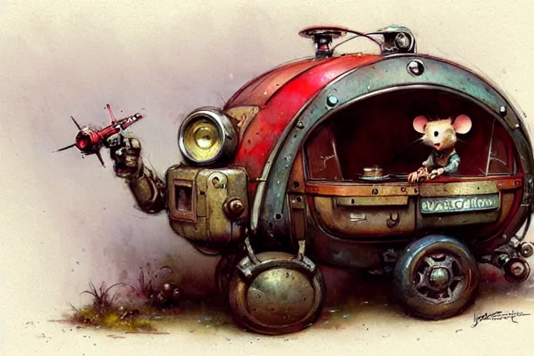 Image similar to adventurer ( ( ( ( ( 1 9 5 0 s retro future robot mouse wagon home. muted colors. ) ) ) ) ) by jean baptiste monge!!!!!!!!!!!!!!!!!!!!!!!!! chrome red