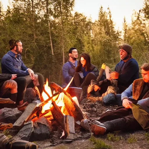 Image similar to vox machina sitting around a camp fire