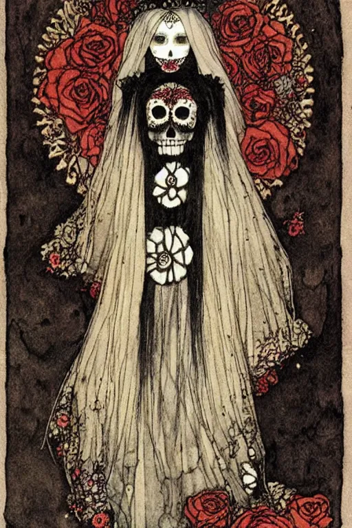 Image similar to Illustration of a day of the dead girl, art by John Bauer