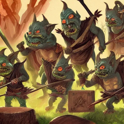 Image similar to goblins having a party, d&d inspired digital artwork