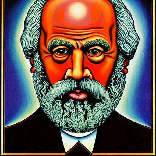 Prompt: karl Marx painting by alex grey in the style of a tool album cover