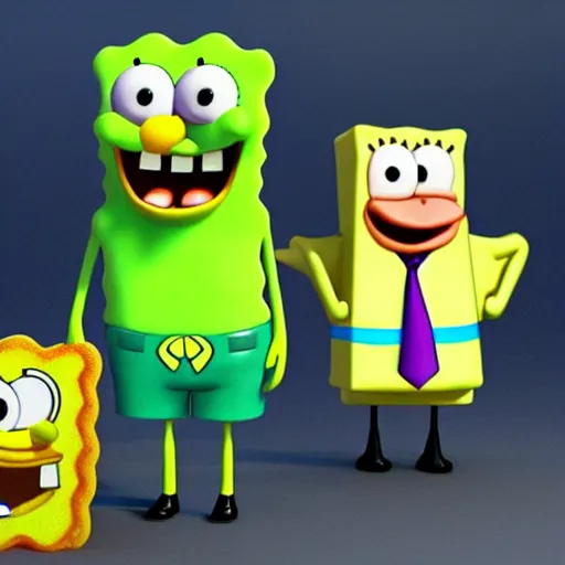 Image similar to spongebob squarepants made of rubber in 3 d, working as a waiter at an olive garden waiting on customers, hyperrealistic, 4 k