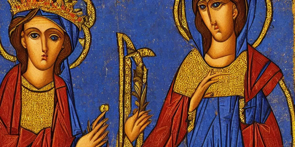 Image similar to byzantine art of a rabbit wearing a crown