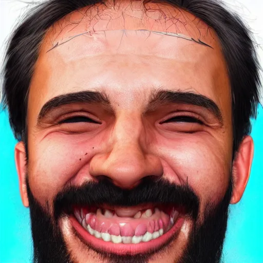 Prompt: a man that successfully escaped his internal hell and looks genuinely happy, he would fit into most socil situations and be seen as a good man. hyperrealism, trending on artstation.