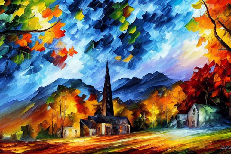 Image similar to the evil overlords tower rises above the gnarled woods in the mountain valley by Leonid Afremov