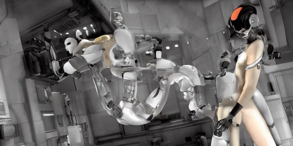 Image similar to glados from portal 2 making out, photo, highly detailed, cinematic still