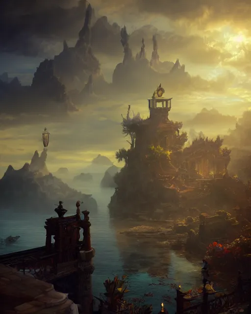 Prompt: salvador dali setting by wenjun lin, octopath traveler, wenjun lin, unreal engine 5 highly rendered, subsurface scattering, global illumination, radiant light, detailed and intricate song dynasty environment
