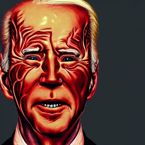 Image similar to biden became bloody ugly lovecraftian degenerate abomination, photo - realistic, color image, 2 k, highly detailed, bodyhorror, occult art