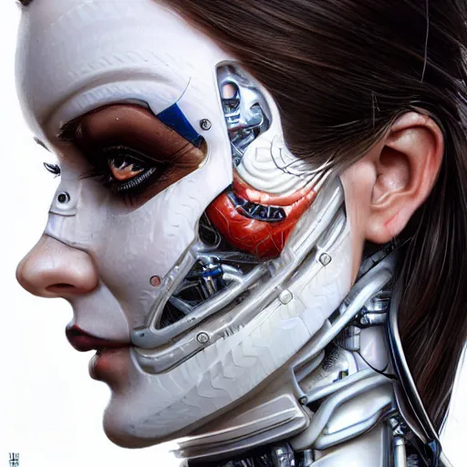 Image similar to humanoid woman cybernetic concept by sandra chevrier and irakli nadar and alexandre ferra, intricate linework, white porcelain skin