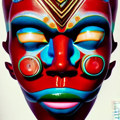 Image similar to tribal voodoo mask citizen portrait soft light painted by james jean and katsuhiro otomo and erik jones, inspired by ethiopian akira, smooth face feature, intricate oil painting, high detail illustration, sharp high detail, manga and anime 1 9 9 9