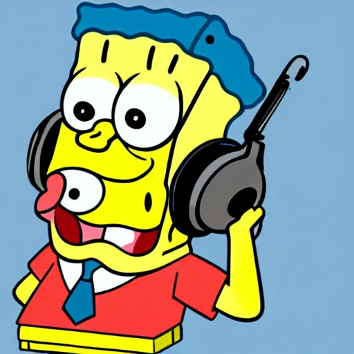 Image similar to a spongebob-squarepants, svg sticker, vector art, wearing headphones, jamming to music