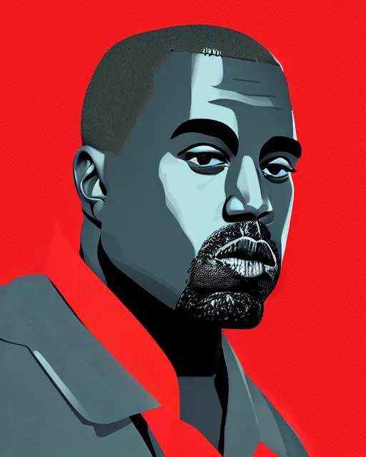 Prompt: Malika Favre minimalist vector digital illustration of Kanye West on red background