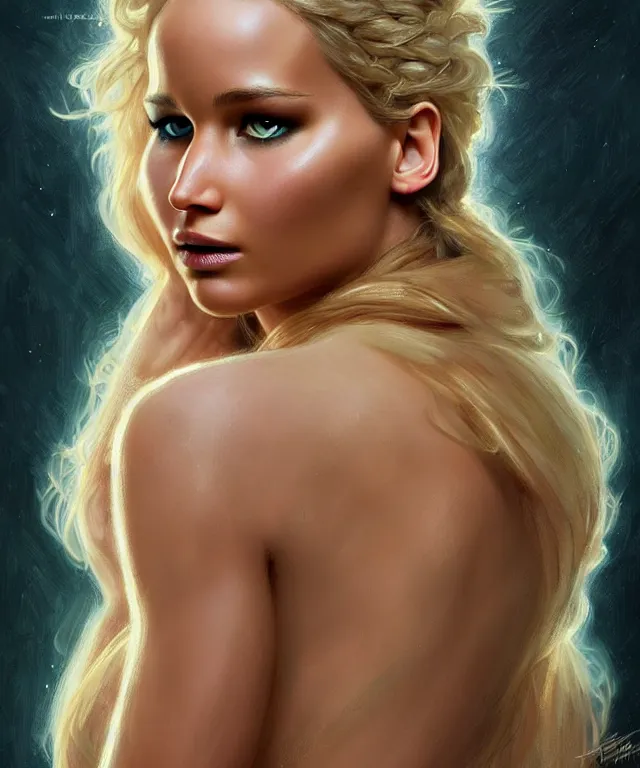 Prompt: half nicole kifman half Jennifer lawrence, a fantasy beautiful woman portrait, amber loving eyes, face, long hair, fantasy, intricate, elegant, highly detailed, digital painting, concept art, smooth, sharp focus, soft pale lights, illustration, greg rutkowski and alphonse mucha