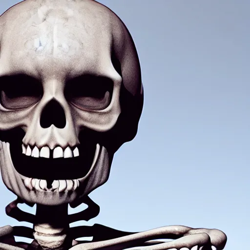 Image similar to a hyperrealistic shocked skeleton with his mouth wide open, anime, 4k