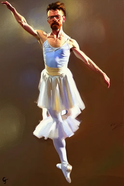 Image similar to beautiful oil painting of walter white as a ballerina by by greg manchess