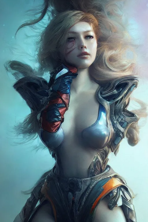 Image similar to beautiful woman, barbarella, future space adventurer, 3 d render, hyper - realistic detailed portrait, ruan jia, wlop. scifi, fantasy, magic the gathering, hyper detailed, octane render, concept art, peter mohrbacher