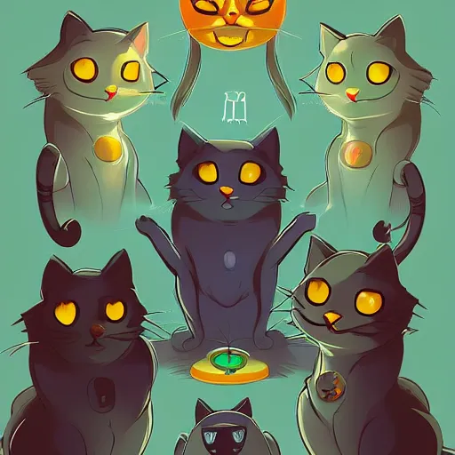 Prompt: cat worship cult, artstation