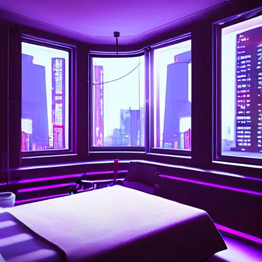 inside a girl room, cyberpunk vibe, neon glowing lights, sharp