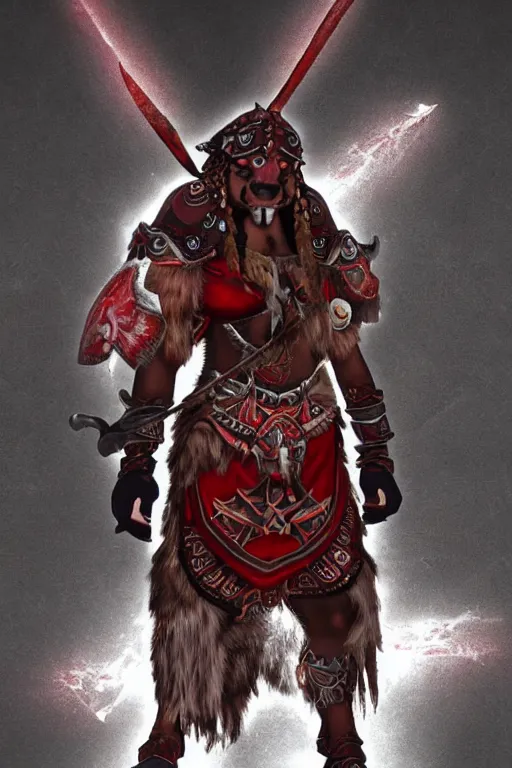 Image similar to a tauren warrior colaked in white with swords, standing in light beam of a dark cave, ruby red sorrow, high quality, ultra detail