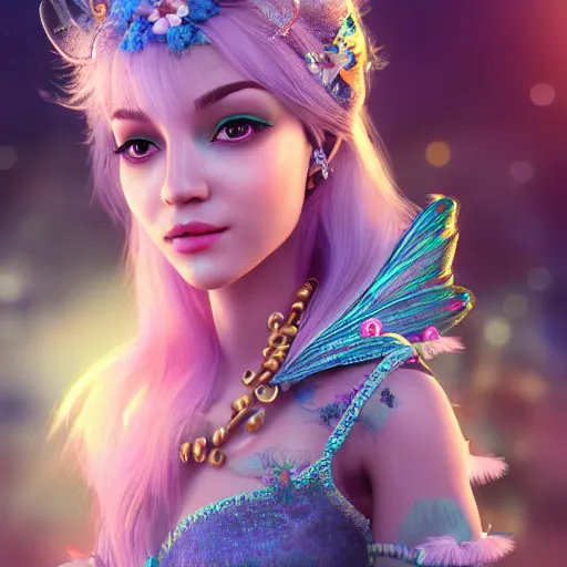 Prompt: portrait of fairy princesswith blue hair, glowing, ornate and intricate jewelry, jaw dropping beauty, glowing background lighting, white accent lighting, hyper detailed, fairy tale, 4 k octane render