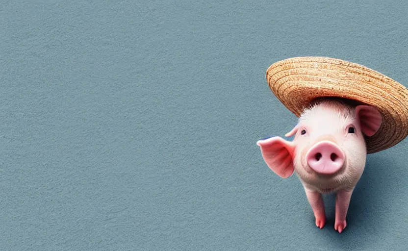 Prompt: a cute pig wearing a straw hat at blue hour, twilight, cool, award winning 4 k photo, twilight cool light, low angle!!!!, low angle, e, from below, worms - eye - view