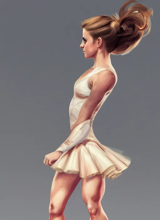 Image similar to muscular emma watson as ballerina tight clothes that are tearing at the seams, digital painting, trending on artstation, 8 k wallpaper, frank frazetta, boris vallejo and julie bell