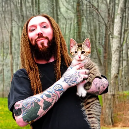 Image similar to Brian Welch holding a kitty, photo