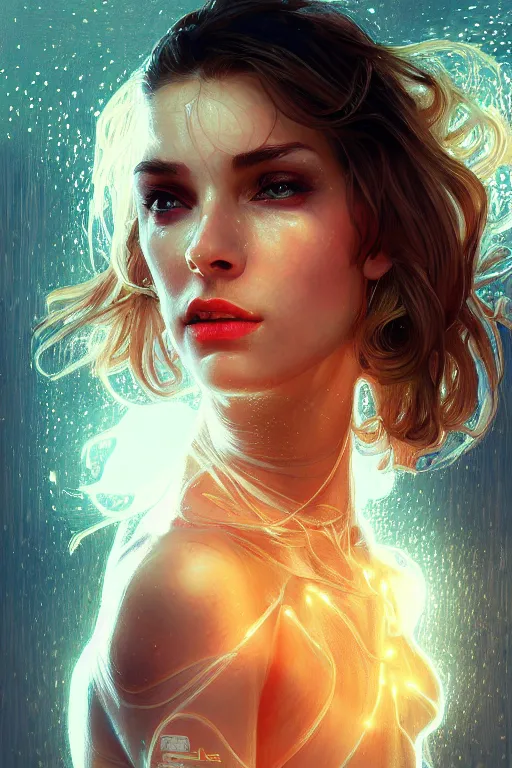 Image similar to portrait beautiful female formula one car-racer, at racer track, formula one car, ssci-fi, fantasy, intricate, very very beautiful, elegant, human anatomy, neon light, highly detailed, digital painting, artstation, concept art, soft light, smooth, sharp focus, illustration, art by tian zi and WLOP and alphonse mucha