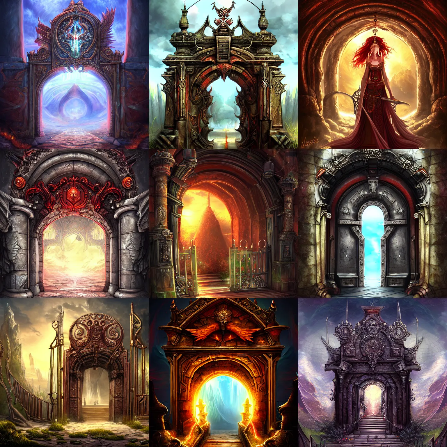 Prompt: The gate to the eternal kingdom of rubis, fantasy, digital art, HD, detailed.