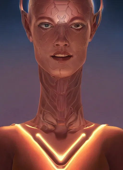 Image similar to biblical female android, hexagonal pattern on skin, glowing veins, in clouds, sunset, portrait by wayne barlowe, by peter elson, by anato finnstark, studio lighting, muted colors, by frank frazetta, extreme detail, reflections, trending on artstation, 8 k