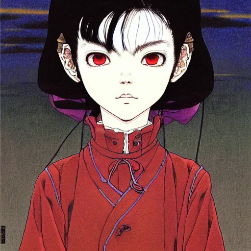 Image similar to prompt : portrait painted in miyazaki color style drawn by katsuhiro otomo and takato yamamoto, inspired by fables, china doll face, smooth face feature, intricate oil painting, high detail, sharp high detail, manga and anime 2 0 0 0