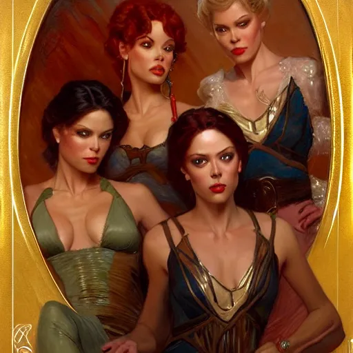 Image similar to the charmed ones as 3 brothers. highly detailed painting by gaston bussiere, craig mullins, j. c. leyendecker, 8 k