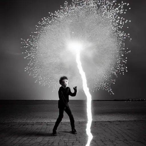 Prompt: killua lightning speed photography by david yarrow