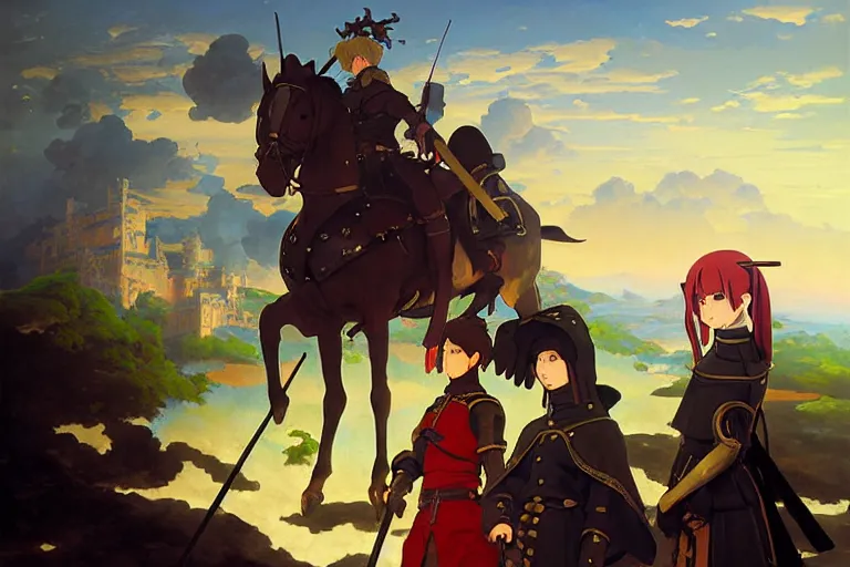 Prompt: baroque oil painting of anime key visual concept art of anime girl medieval revolutionaries, armored knights, dark fantasy, rule of thirds, cinematic lighting, fake hidden detail, trending on pixiv fanbox, acrylic palette knife and brush, style of makoto shinkai studio ghibli genshin impact jamie wyeth james gilleard greg rutkowski