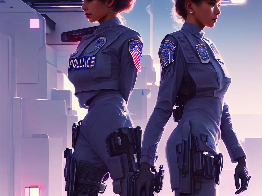 Image similar to portrait futuristic usa police uniform girl, at future neon light rooftop, ssci - fi and fantasy, intricate and very very beautiful and elegant, highly detailed, digital painting, artstation, concept art, smooth and sharp focus, illustration, art by tan zi and ayanamikodon and alphonse mucha and wlop