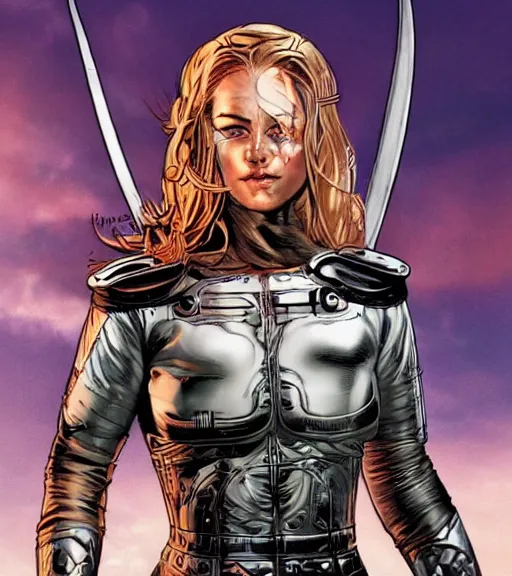 Image similar to Viking female android, by MARVEL comics and Sandra Chevrier, 4k