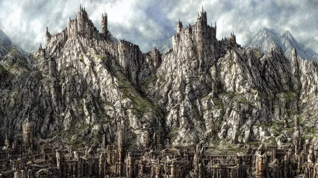 Image similar to beautiful helms deep, by alan lee, intricate, lord of the rings calendar, smooth, detailed terrain, oil painting, high detail, trending artstation, concept art, matte painting